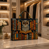 Quilted Tote Bag - Owl and Ancient Books