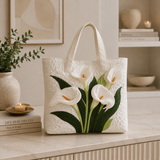 Quilted Tote Bag - White Calla Lilies