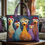 Quilted Tote Bag - Five Colorful Hens