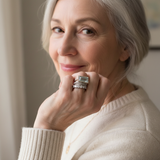 Retro Silver Ring Set Featuring Glass Turquoise