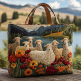 Quilted Tote Bag - Sheep by the Lake
