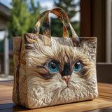 Quilted Tote Bag - White Cat with Blue Eyes