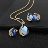 Gold Accented Blue Crystal Necklace and Earring Set