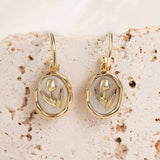 Retro Pink Earrings with White and Gold Accents