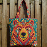 Vibrant Folk Bear XR1811008CL Quilted Tote Bag