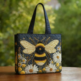 Quilted Tote Bag - Bee with Daisies and Stars