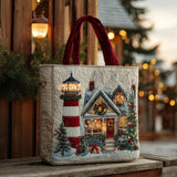 Christmas Lighthouse XR1811025CL Quilted Tote Bag