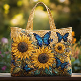 Quilted Tote Bag - Sunflowers and Blue Butterflies