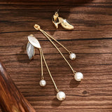 Graceful Leaf-Inspired Earrings Adorned with Pearls