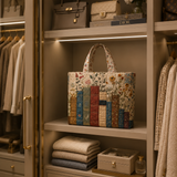 Quilted Tote Bag - Books and Flowers