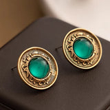Turquoise Crystal-Studded Golden Earrings
