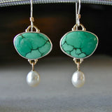Retro Turquoise Stone and Pearl Earrings
