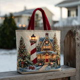Christmas Lighthouse XR1811024CL Quilted Tote Bag