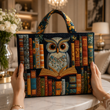 Quilted Tote Bag - Owl and Ancient Books