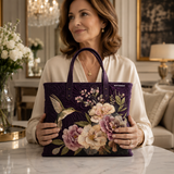 Quilted Tote Bag - Hummingbirds and Orchids