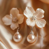 Pearl-Accented White Petal Earrings