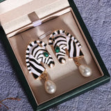Pearl-Accented Zebra Print Earrings