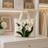Quilted Tote Bag - White Calla Lilies
