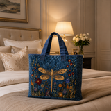 Quilted Tote Bag - Golden Dragonfly