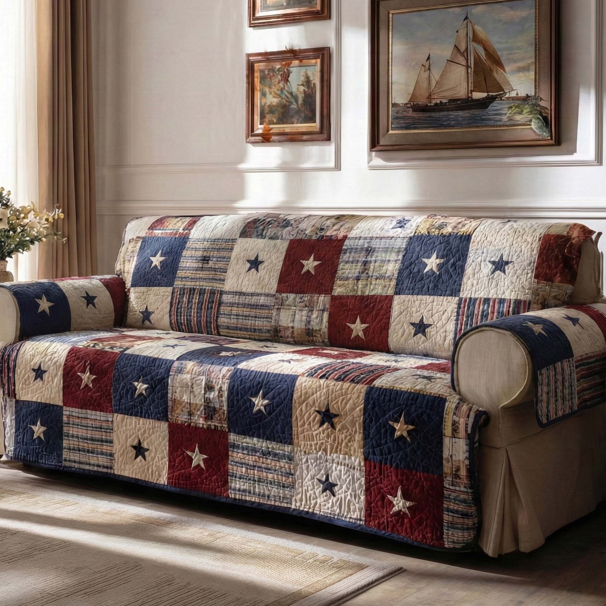 Americana Quilted Sofa Cover NCU0VT373