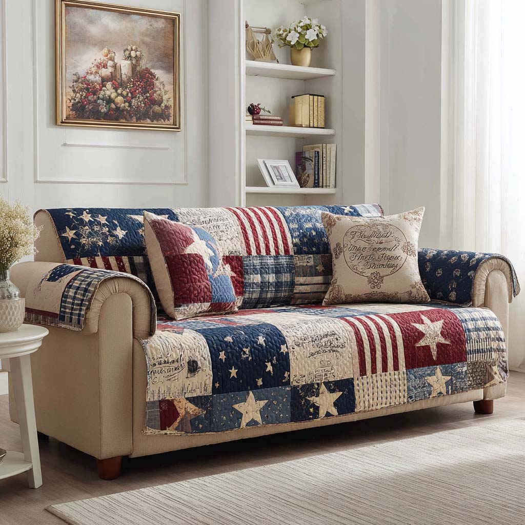 Americana Quilted Sofa Cover NCU0VT373