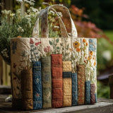 Quilted Tote Bag - Books and Flowers