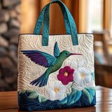 Quilted Tote Bag - Hummingbird and White Flower