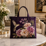 Quilted Tote Bag - Hummingbirds and Orchids