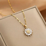 Sunflower Necklace with Gold-Plated Finish and Crystal Accents