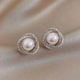 Elegant Pearl-Accented Shiny Spiral Earrings