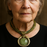 Retro Necklace Featuring an Ethnic Green Crystal Pendant
