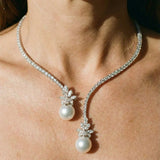 Chic Sterling Silver Pearl Necklace with Dazzling Sparkle