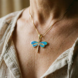 Opal-Embellished Gold Dragonfly Necklace