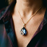 Gold Accented Blue Crystal Necklace and Earring Set