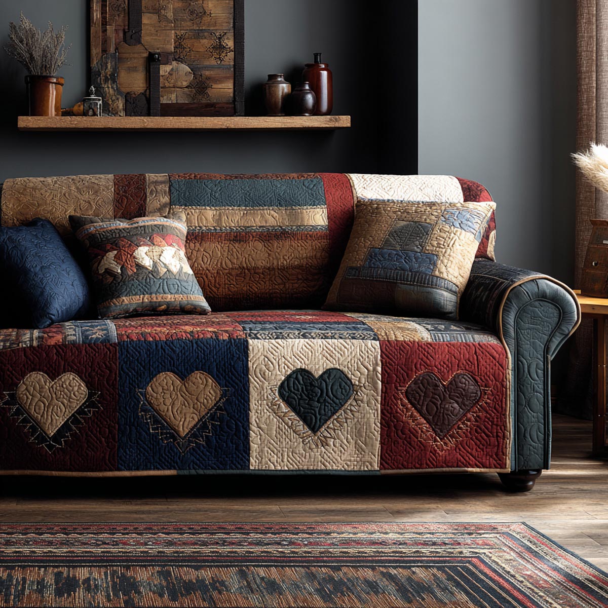 Heart Quilted Sofa Cover NCU0VT371