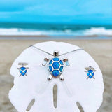 Opal and Silver Turtle Jewelry Set: Necklace and Earrings