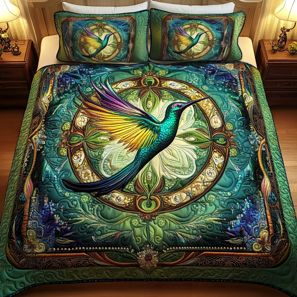 Hummingbird 3-Piece Quilted Bedding Set NCU0VT168