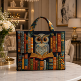 Quilted Tote Bag - Owl and Ancient Books