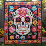 Floral Sugar Skull Quilted Blanket NCU0TH504