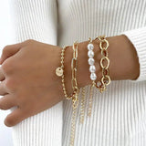 Pearl-Embellished Gold Bracelets