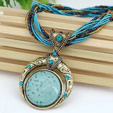 Retro Necklace Featuring an Ethnic Green Crystal Pendant