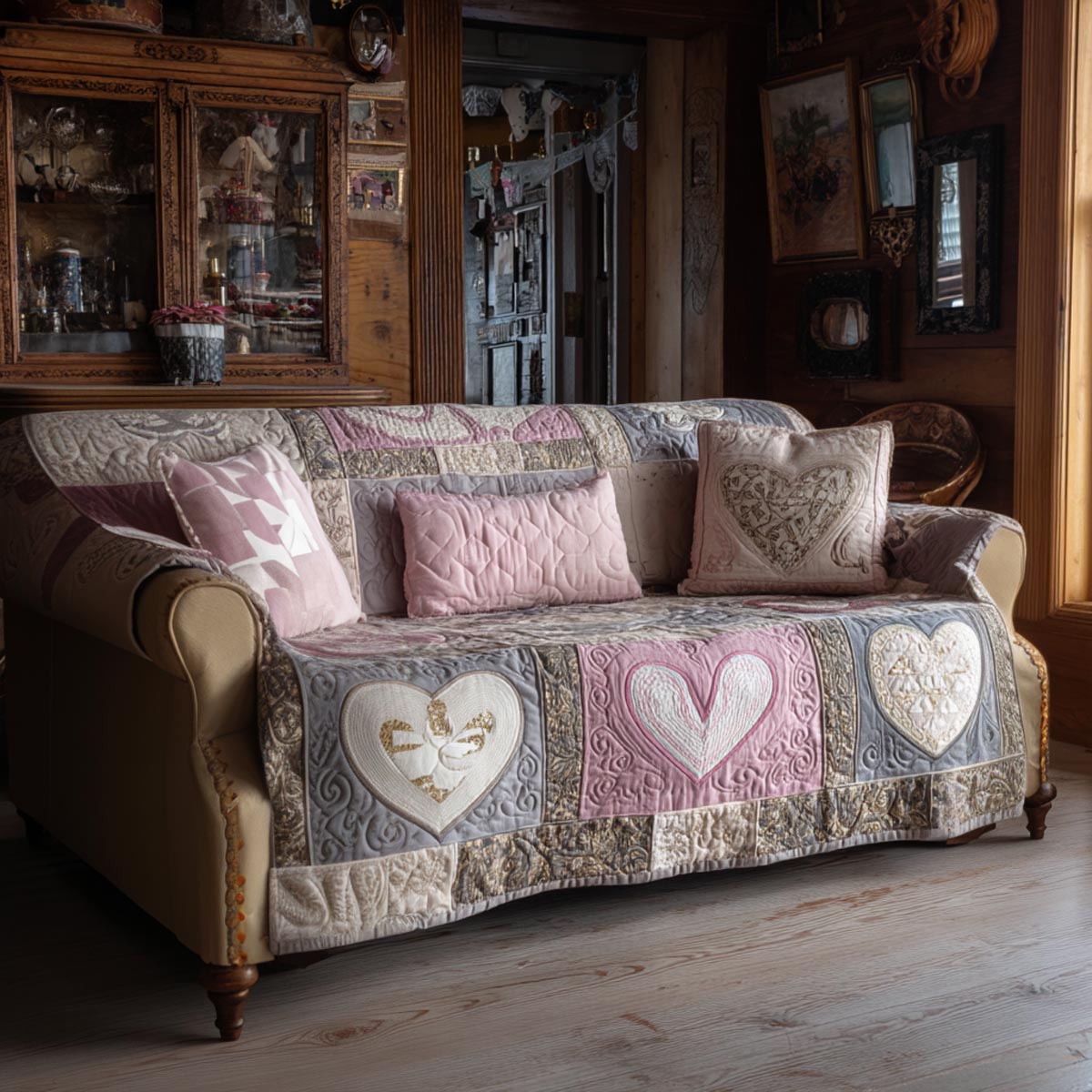 Heart Quilted Sofa Cover NCU0VT371