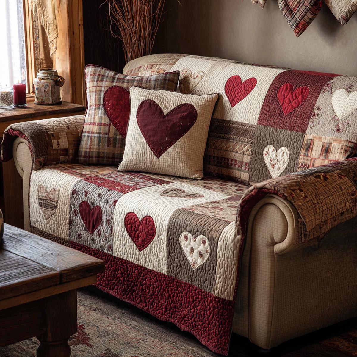 Heart Quilted Sofa Cover NCU0VT371