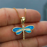 Opal-Embellished Gold Dragonfly Necklace