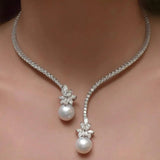 Chic Sterling Silver Pearl Necklace with Dazzling Sparkle