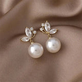 Elegant Pearl and Golden Crystal Exotic Earrings