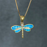 Opal-Embellished Gold Dragonfly Necklace