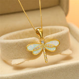 Opal-Embellished Gold Dragonfly Necklace