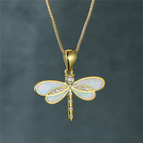 Opal-Embellished Gold Dragonfly Necklace