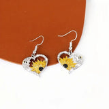 Retro Bohemian Dangle Earrings Featuring Sunflower and Bee Heart Design